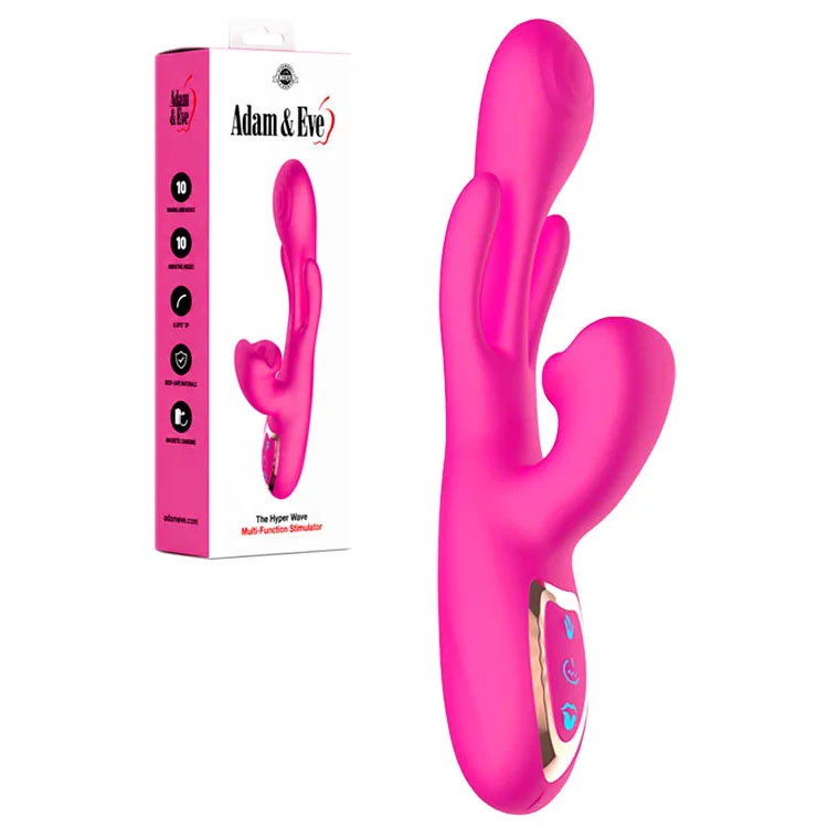 Adam & Eve The Hyper Wave pink dual-stimulation vibrator with curved shaft and flexible external arm